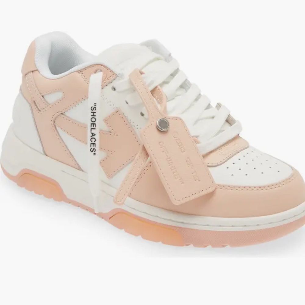 RARE: Off White Out of Office Sneaker in pink and white, size 40. Ret: $800